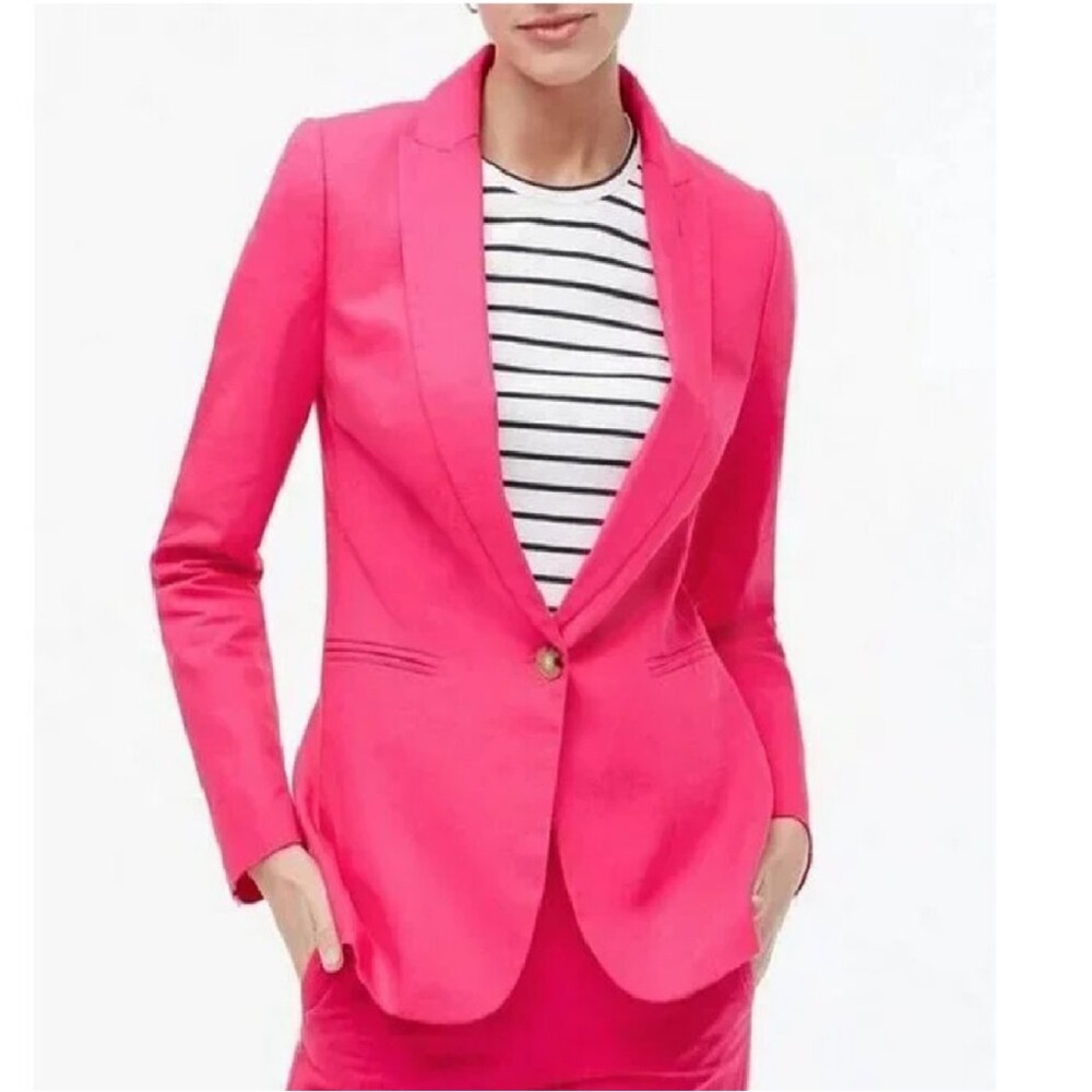 J CREW Holland Linen Cotton Blend One Button Pink Blazer SIZE: 4 - Picture 2 of 11